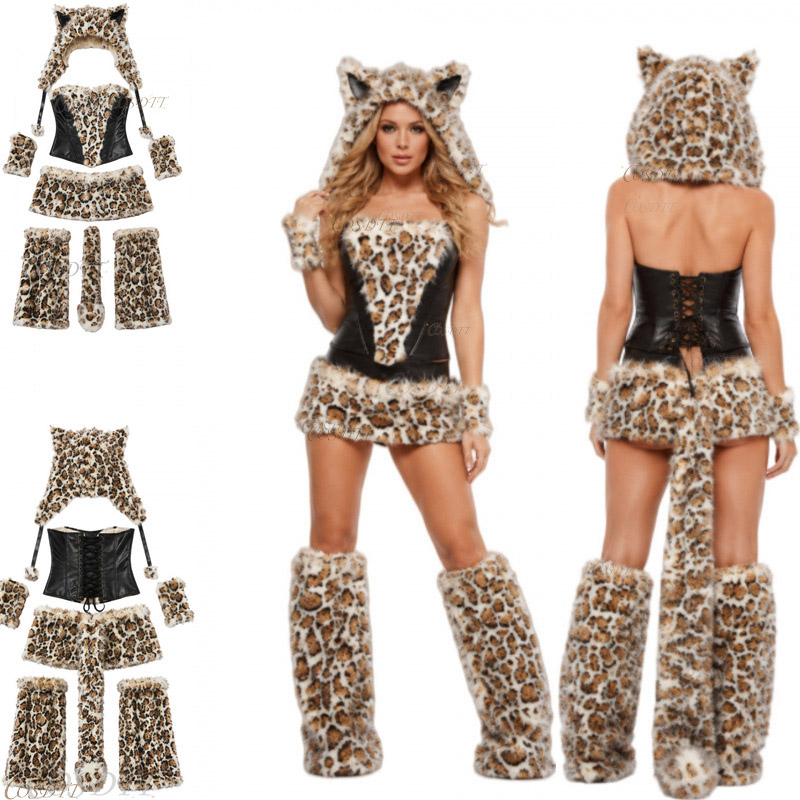 Anime Cosplay Simple - Cadılar Bayramı kızı seksi leopar desenli