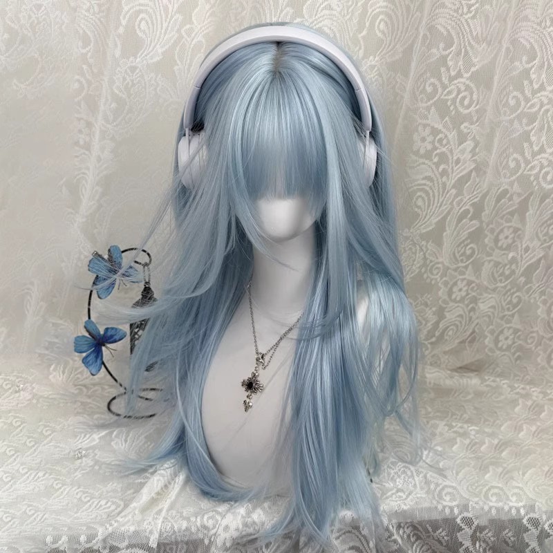 Anime Cosplay Thick - Pastel Açık Mavi Uzun Düz Peruk