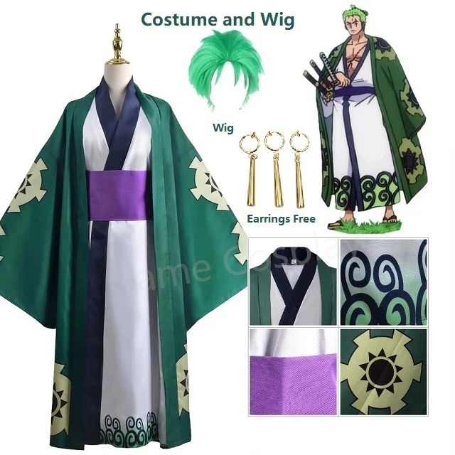 Anime Cosplay One Piece - Yeşil Roronoa Zoro Kimono Cosplay Anime